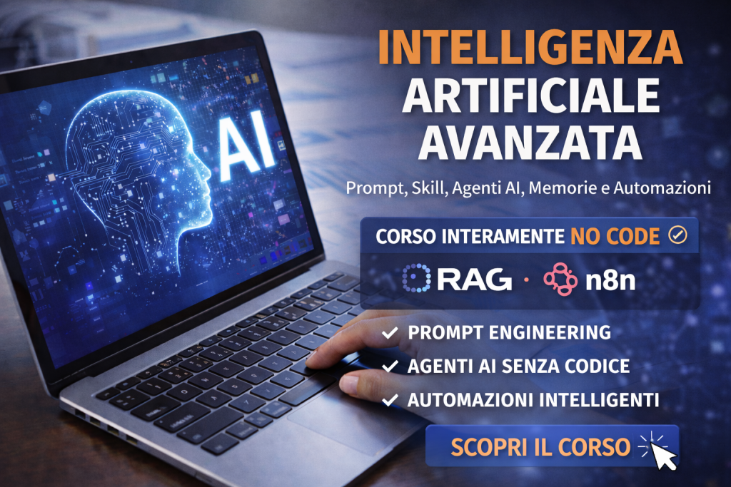 Intelligenza Artificiale avanzata: progettazione di Prompt, Skill, Agenti AI, Memorie, Automazioni Intelligenti e sistemi RAG con N8N. Un corso interamente NO CODE